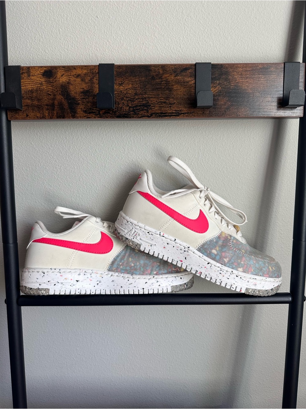 Nike AirForce 1 Sneakers with Bright Pink Swoosh and Multicolor Speckle